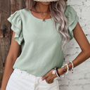 Medium Mint Ruffled Short Sleeve Casual Blouse